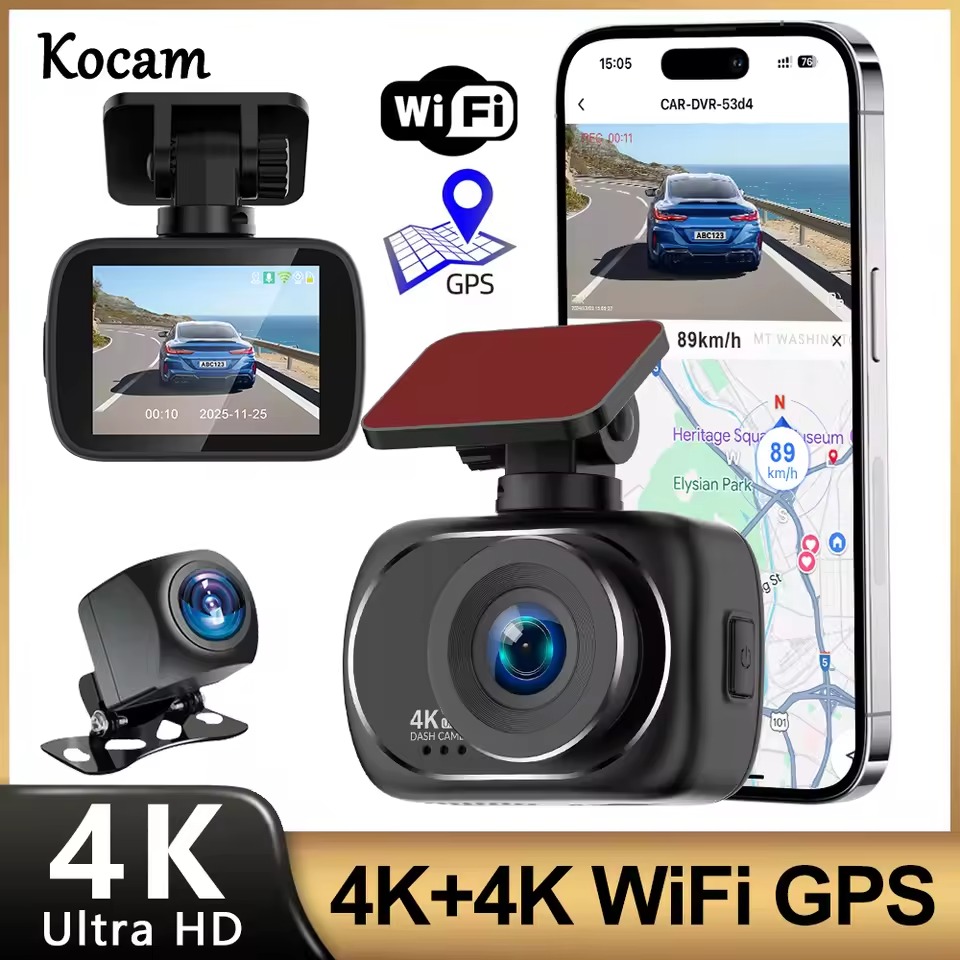 Kocam 4K Dashcam Car Dvr Dual 4K Dash Cam Support 4K Rear Camera WIFI GPS Night Vision 24H Parking monitoring Black Box
