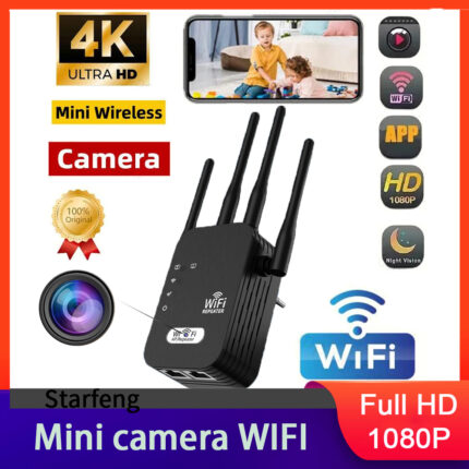 Mini Camera WiFi Router Repeater Full HD 1080P Home Monitorin DVR Video Extender black European standard 24-hour audio and video