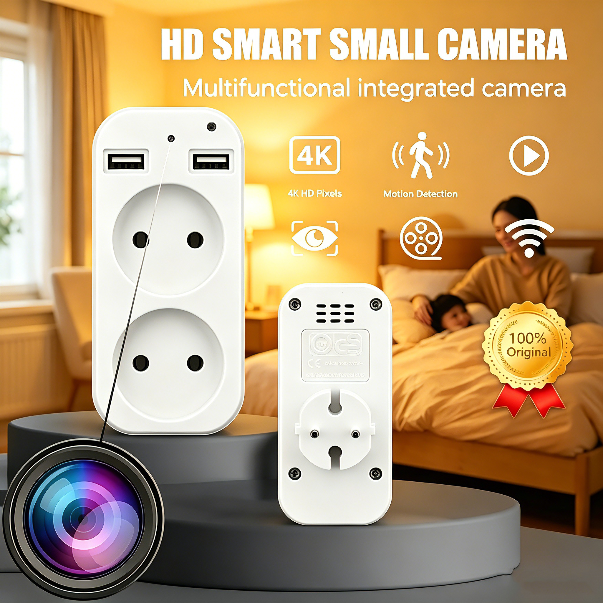4K Mini Camera European standard socket HD1080P WiFi Camera Home Control IR Night View Monitorin Video Mobile video recording Real time of cloud storage